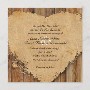 Invitación Boda rústica de madera de corazón asombrada parece
