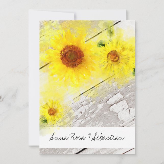 Invitación *~* Boda rústica de madera de girasol de campo (Anverso)
