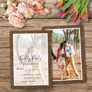 Invitación Boda rústica de madera de granero campestre RSVP d