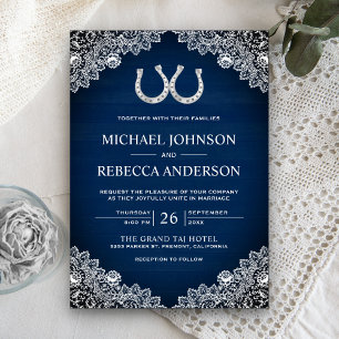 Invitación Boda Rústica de Madera de Granero en Azul Marino c