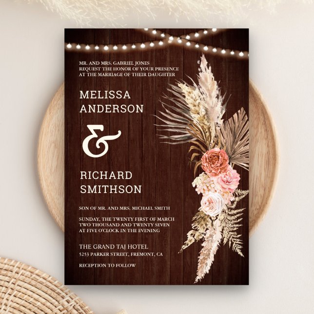 Invitación Boda Rústica de Madera de Granero Floral Terroso B (Subido por el creador)