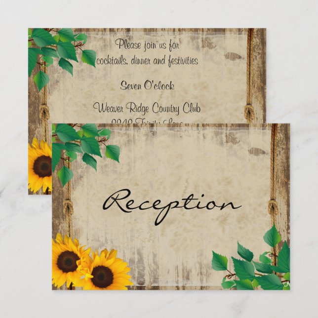 Invitación Boda Rústica de Madera de Granero y Girasoles - Re (Anverso / Reverso)
