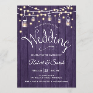 Invitación Boda Rústica de Madera Morada y Luces
