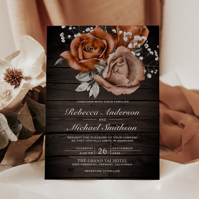 Invitación Boda Rústica de Madera Naranja Quemada Rosa Terrac (Subido por el creador)