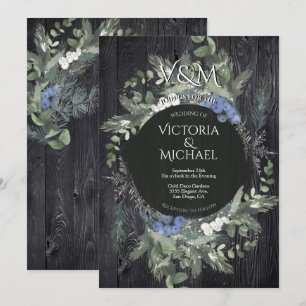 Invitación Boda Rústica De Madera Oscura Floral Y Pina De Inv