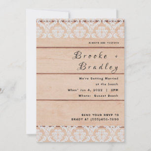 Invitación Boda Rústica de Madera y Encaje