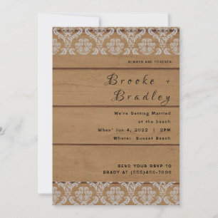 Invitación Boda Rústica de Madera y Encaje