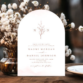 Invitación Boda rústica de monograma botánico simple de oro r