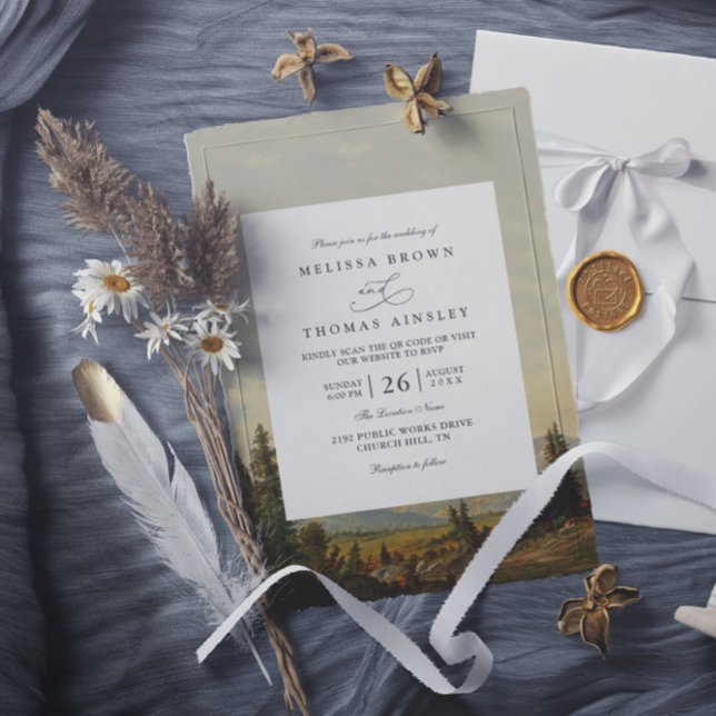 Invitación Boda rústica de montaña con bosque de pinos Código (Subido por el creador)