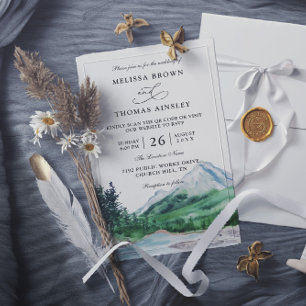 Invitación Boda Rústica de Montaña con Lago Moderno Código QR
