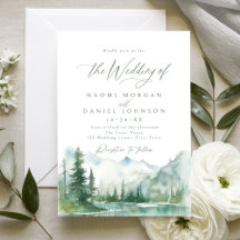 Boda rústica de montaña forestal con acuarela Sage