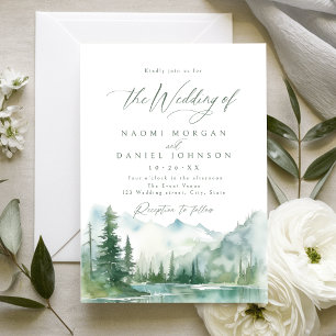 Invitación Boda rústica de montaña forestal con acuarela Sage
