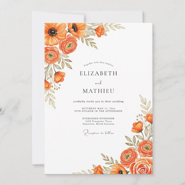 Invitación Boda Rústica de Naranja Quemada Intensa (Anverso)