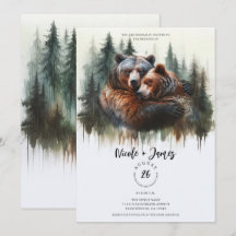 Boda rústica de osos en acuarela en la naturaleza