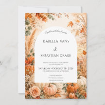 Boda rústica de otoño con calabazas y flores boho