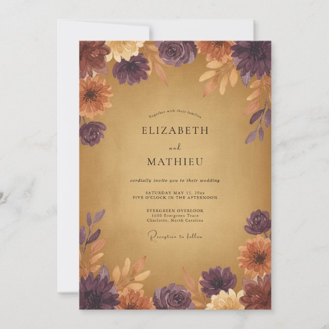 Invitación Boda Rústica de Otoño con Ciruela (Anverso)