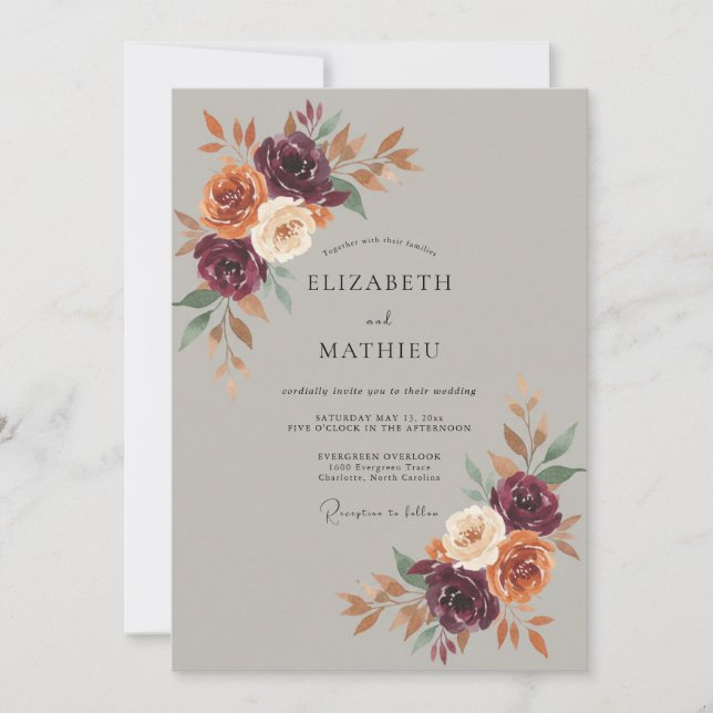 Invitación Boda Rústica de Otoño con Ciruelas (Anverso)