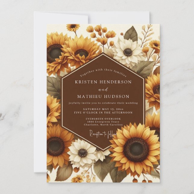 Invitación Boda Rústica de Otoño con Girasoles (Anverso)