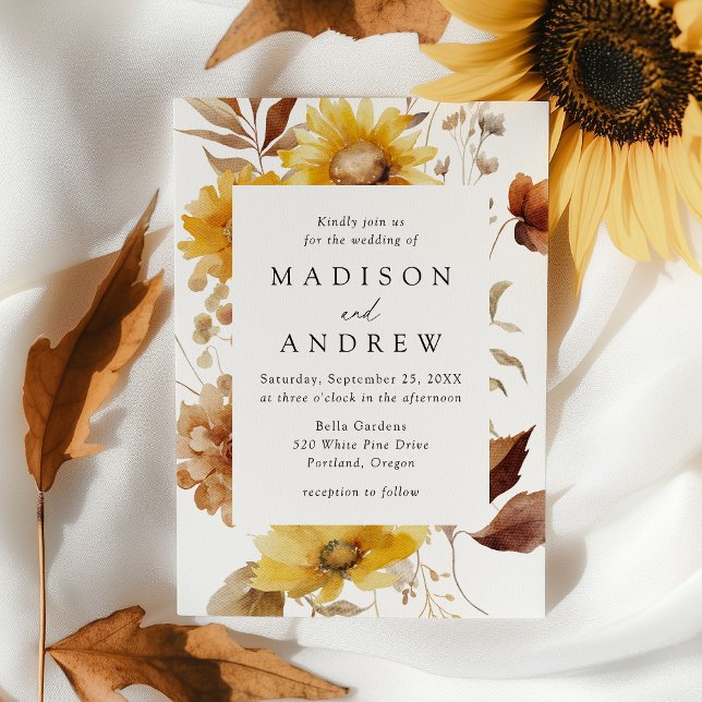 Invitación Boda Rústica de Otoño con Girasoles y Flores Silve (Subido por el creador)