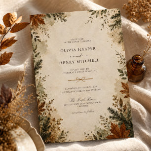 Invitación Boda rústica de otoño e invierno en bosque sombrío