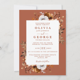 Invitación Boda Rústica de Otoño en Terracota Floral Todo en 