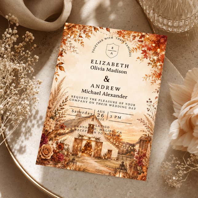 Invitación Boda rústica de otoño en un granero (Subido por el creador)