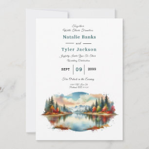 Invitación Boda Rústica de Otoño junto al Lago en el Bosque