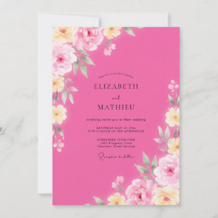 Invitación Boda Rústica de Peonía Amarilla Magenta