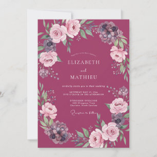 Invitación Boda Rústica de Peonía Magenta