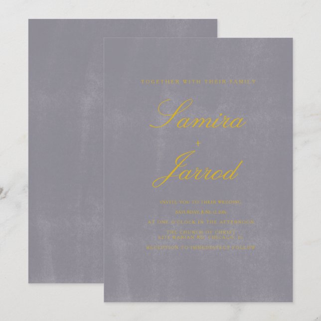 Invitación Boda Rústica de Piedra Gris Simple Concreto Amaril (Anverso / Reverso)