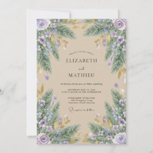 Invitación Boda Rústica de Pino con Acuarela de Lavanda