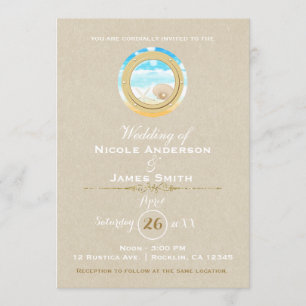 Invitación Boda rústica de playa Kraft moderna elegante