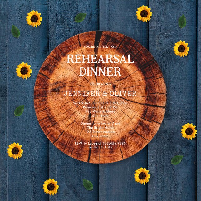 Invitación Boda Rústica de Rebanada de Madera Ensayo Cena (Subido por el creador)
