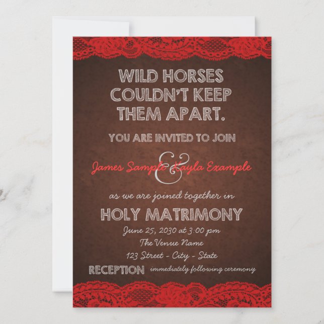 Invitación Boda Rústica de Rojo y Marrón (Anverso)
