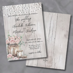 Invitación Boda rústica de Rosas de cuerda de madera  de camp