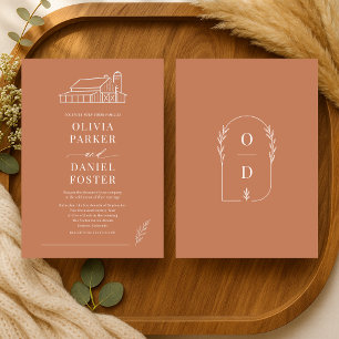 Invitación Boda Rústica de Terracota en Casa de Campo