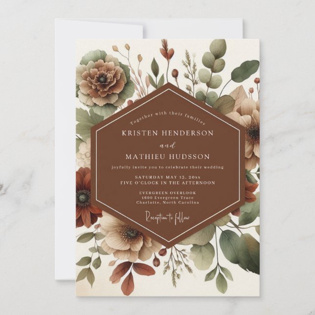 Invitación Boda Rústica de Terracota en el Prado (Anverso)