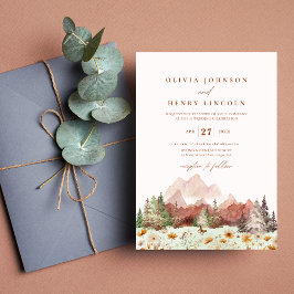 Invitación Boda rústica de terracota montaña flor silvestre