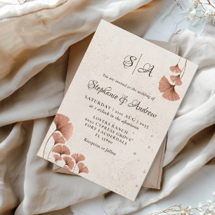 Invitación Boda rústica de terracota y acuarela con monograma