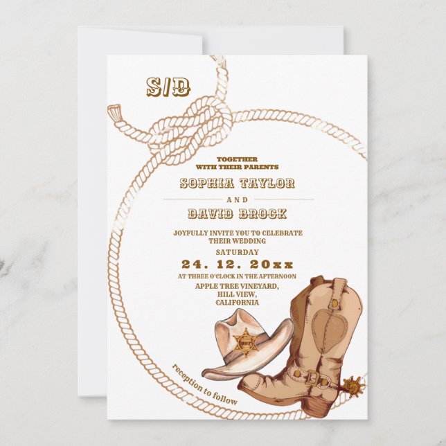 Invitación Boda Rústica de Vaquero Occidental (Anverso)