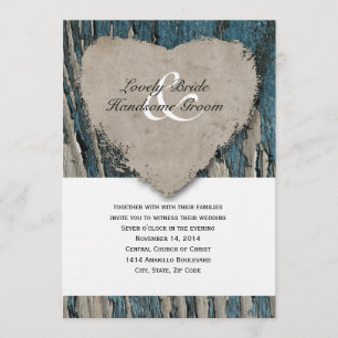Invitación Boda rústica del corazón del país de madera azul