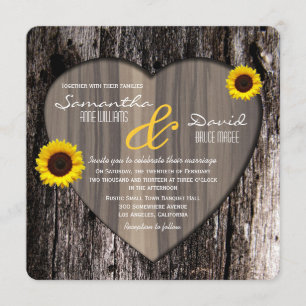 Invitación Boda rústica del corazón y del girasol de la