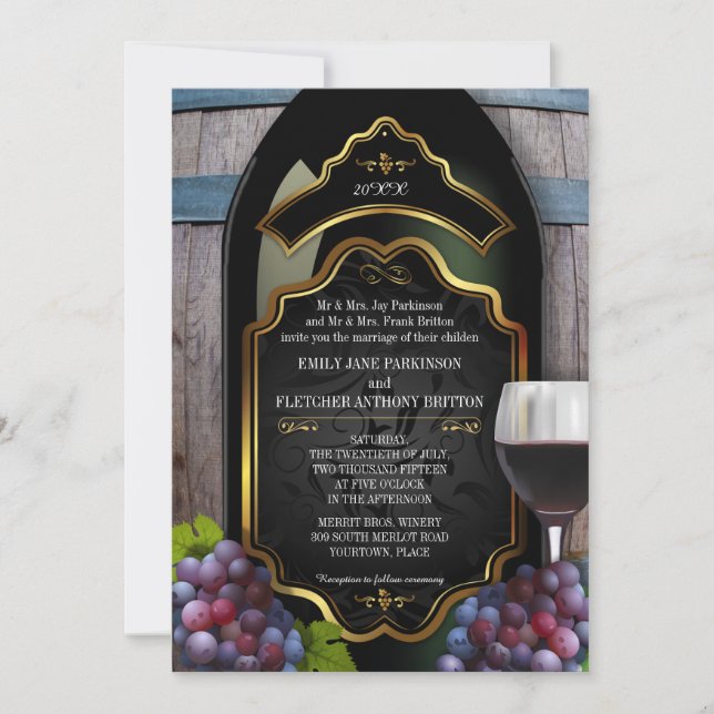Invitación Boda rústica del lagar del viñedo (Anverso)