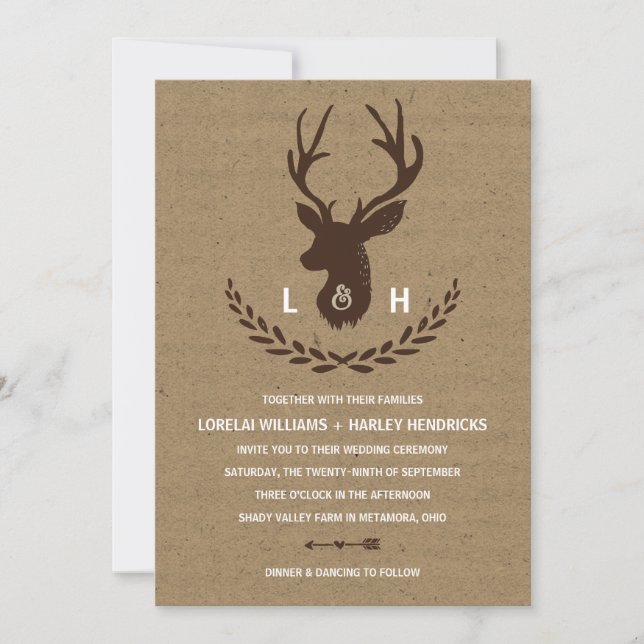 Invitación Boda rústica del macho del papel del monograma el (Anverso)