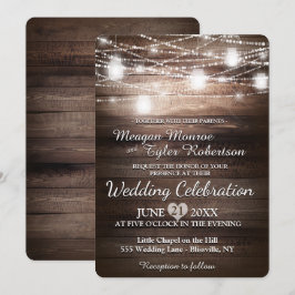 Invitación Boda rústica del país con las luces de la