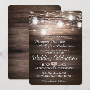Invitación Boda rústica del país con las luces de la