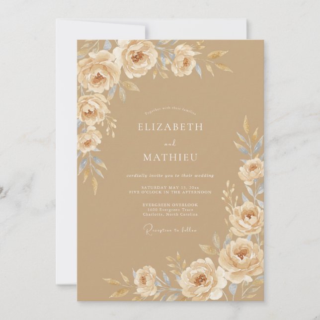 Invitación Boda Rústica Delicada de Arena (Anverso)