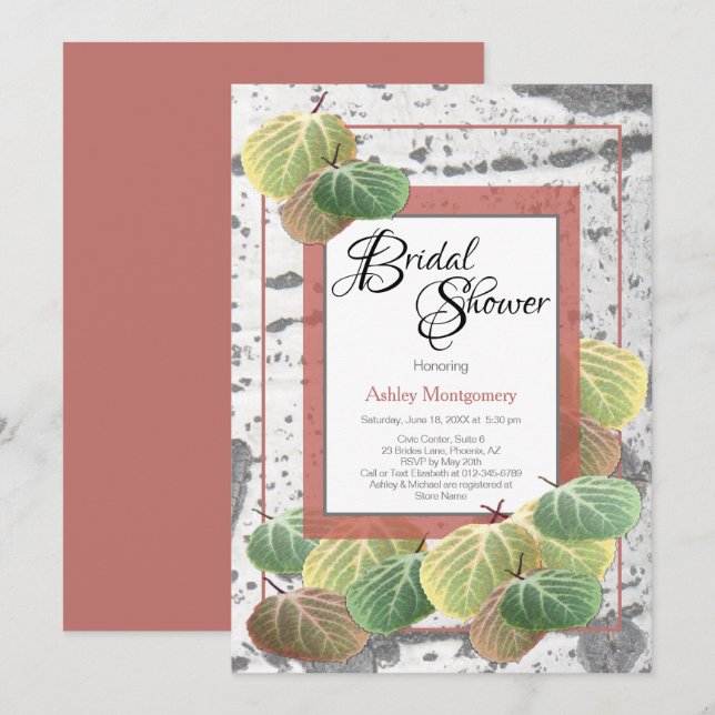 Invitación Boda Rústica - Despedida de Soltera Corteza de Asp (Anverso / Reverso)