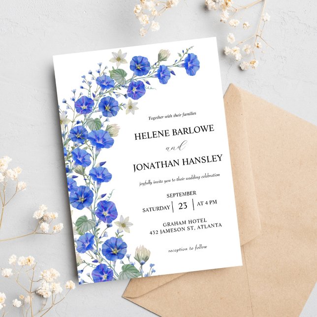 Invitación Boda Rústica Elegante Azul Y Blanco Moderno (Blue And White Modern Rustic Elegant Wedding Invitation)