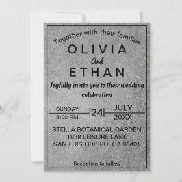 Invitación Boda Rústica Elegante de Concreto Negro y Gris
